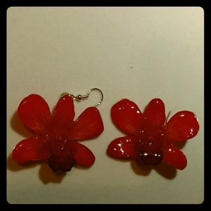 Orchid earrings, red flower jewelry